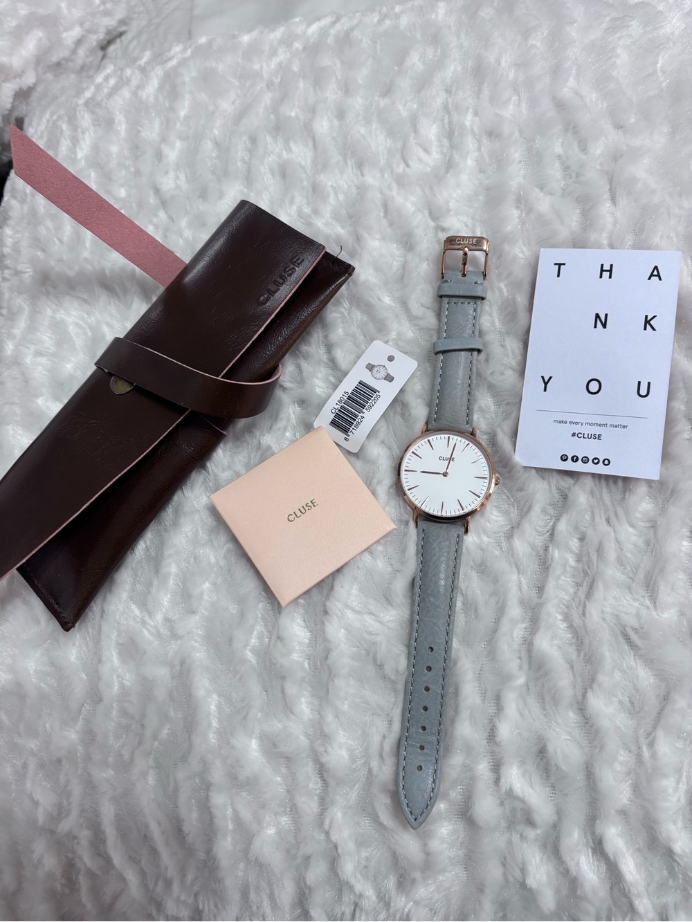 CLUSE La Bohème Rose Gold Gray Leather Watch CL18015 Unworn